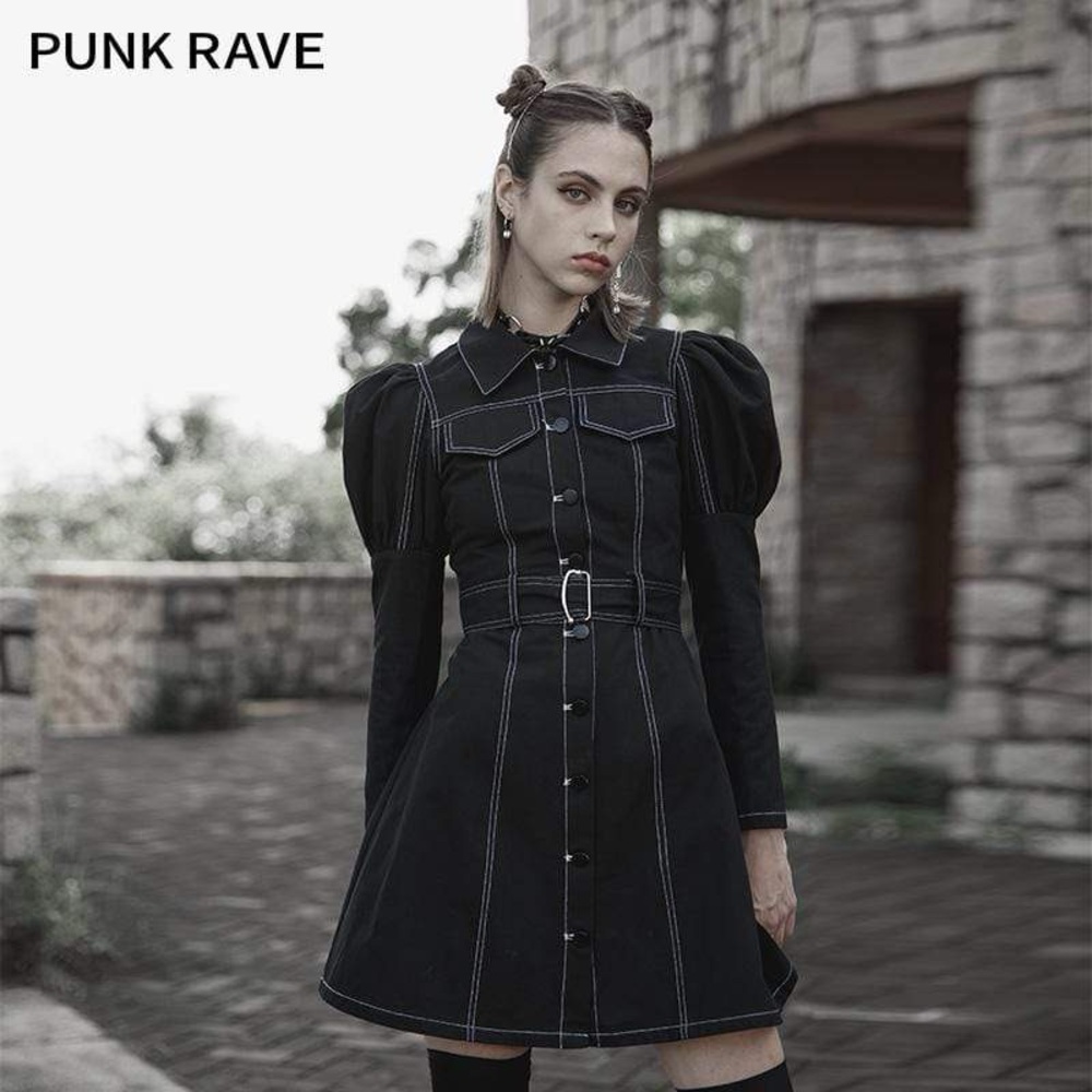 Denim Puff Sleeve Goth Dress